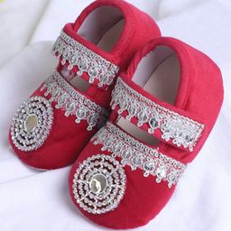 Coco Candy Stones & Lace Embellished Velcro Closure Booties - Cherry Red-image-43