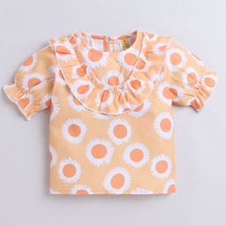 Aww Hunnie Viscose Rayon Half Peasant Sleeves Floral Printed Top - Orange-image-37