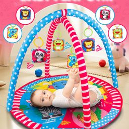 Fiddlerz Baby Play Gym Mat Round Animal Theme with Hanging Soft Chu Chu Rattle Toys for 024 Months BPA-Free Cotton Mat for Newborn Tummy Time Activity Play Mat-28
