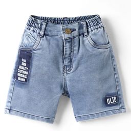 Olio Kids Knit Above Knee Length Denim Shorts With Text Print - Light Blue-image-92