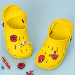 Marvel by Yellow Bee Perforated Clogs With Avengers Featuring Spiderman Charms - Yellow-picture-17