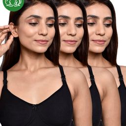 Inner Sense Organic Cotton Knit Pack Of 3 Solid Antimicrobial Maternity Bras With Nursing Access - Black-picture-2