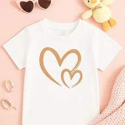 Luke and Lilly Cotton Knit Half Sleeves Double Heart Printed Tee - White-picture-34