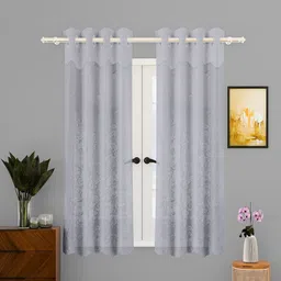 Kuber Industries Grey 4 Pieces Self Design Cotton Window Curtains-9