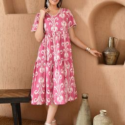 DECKEDUP Ethnic Motifs Print Tiered Cotton Fit & Flare Midi Dress-image-82