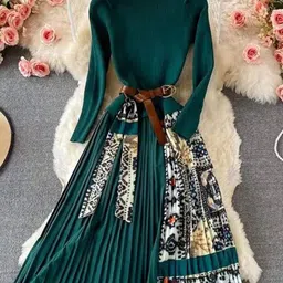 Alamode By Akanksha Bianca Pleated Woolen Dress with Belt-picture-32