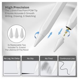 case magic Case-Magic iPad Pencil Active Stylus Pen with Palm Rejection, Tilt Sensor, High Precision Tip - WHITE image 3