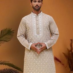 Jompers Men Floral Embroidered Thread Work Floral Kurta-picture-11