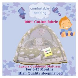 Kwitchy Baby Bedding Set Luxury Cushioned Mattress with Mosquito Net & Sleeping Bag Combo  -Green image 5
