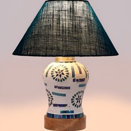 Devansh Turquoise Blue Textured Frusturical Shaped Wooden Table Lamp & Mosaic Glass-11