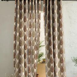 SPACES DRAPE STORY Elegent Grey & Brown Polyester 8 FT Door Curtain - Set of 2-33