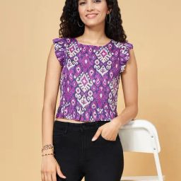 People by Pantaloons Purple Cotton Printed Top-image-92