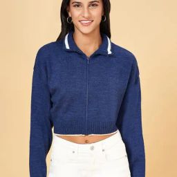 People by Pantaloons Blue Self Pattern Jacket-image-50