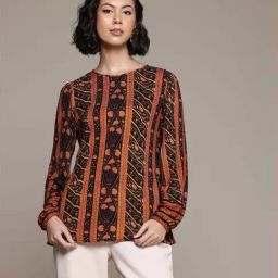 AARKE RITU KUMAR Black & Orange Printed Top-image-96