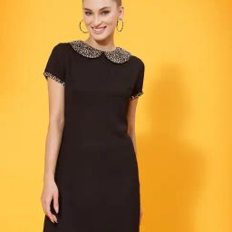 KASSUALLY Black & Beige Animal Print T Shirt Dress-image-70