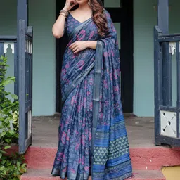 ALMAARI FASHION Floral Pure Linen Handloom Saree-picture-33