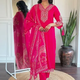 Siya Fashion Women Floral Embroidered Kurta with Trousers & With Dupatta-picture-10
