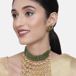 Zaveri Pearls Green Stones Wedding Collection Kundan Choker Necklace & Earring Set-ZPFK10239-image-54
