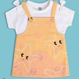 MINIKLUB Kids Orange & White Printed Pinafore Dress with Top-picture-14