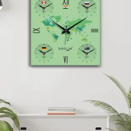 Random Green & Black Abstract Printed Analogue Country Wooden Silent Wall Clock-picture-25