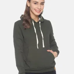 Campus Sutra Olive Full Sleeves Hooded Sweatshirt-picture-16