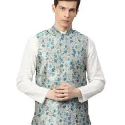 Sojanya Blue & Steel Printed Nehru Jacket-picture-10