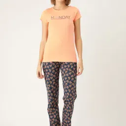 Sweet Dreams Peach & Navy Graphic Print Top With Pyjama Set-picture-6