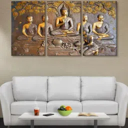 999Store Brown & Gold Meditating Buddha Art 3 Frame Canvas Paintings-40