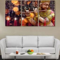 999Store Multicolor Lord Krishna with Flute Art 3 Frame Canvas Paintings-45