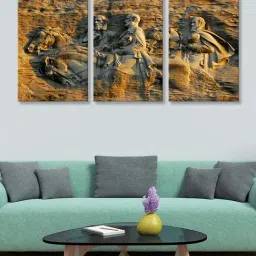 999Store Brown Stone Horse Mural Art 3 Frame Canvas Paintings-47