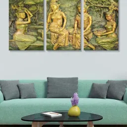999Store Green & Gold I&ian Lady Mural Art 3 Frame Canvas Paintings-16