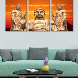999Store Brown & Orange Buddha Art 3 Frame Canvas Paintings-21