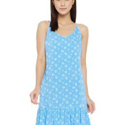 Hypernation Blue Floral Print Night Dress-image-54