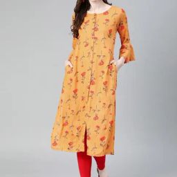 Blissta Mustard Floral Print Straight Kurta-picture-44