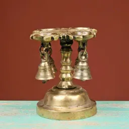 Ekaa Handicrafts Brass Diya with 4 Bells-picture-18