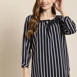 Qurvii Navy & White Striped Top-picture-32