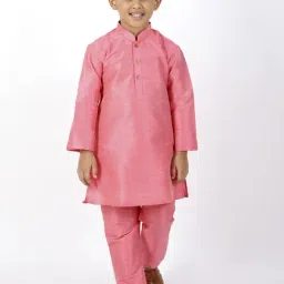 VASTRAMAY Kids Pink Regular Fit Kurta Set-image-40