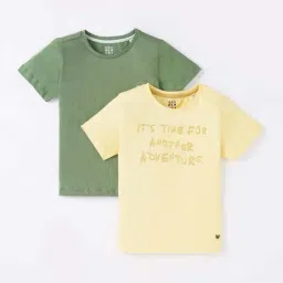 Ed-a-Mamma Kids Yellow & Green Cotton Printed T-Shirts (Pack of 2)-image-98
