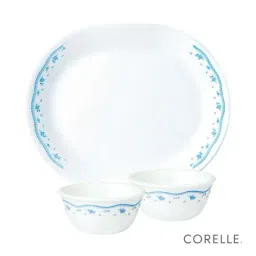 Corelle Livingware Morning Blue Oval Serving Platter (1Pc) & 177ml Katori (2Pcs) Pack of 3-12