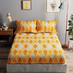 Bianca Amolina Yellow 135 TC Cotton Double Bedsheet with 2 Pillow Covers-image-26