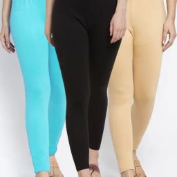 Gracit Black & Skin Mid Rise Leggings - Pack Of 3-image-71