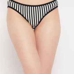 Clovia White & Black Striped Bikini Panty-image-65