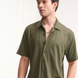 HIGHLANDER Men Cuban Collar Textured Cotton Casual Shirt-image-72