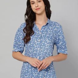 Cantabil Blue Cotton Printed Shirt-image-0