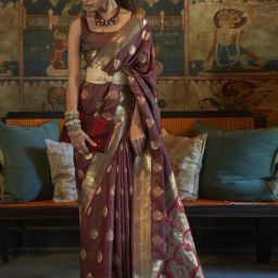 Saree Mall Brown Silk Woven Saree With Unstitched Blouse-image-46
