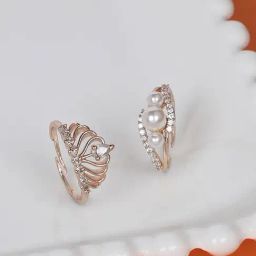 Zaveri Pearls Set Of 2 Rose Gold Contemporary Cubic Zirconia Brass Rings-ZPFK11179-35