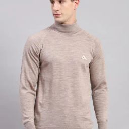 Monte Carlo Beige Wool Blend Regular Fit Solid Pullover-image-97