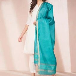 Fabindia Teal Blue Woven Pattern Dupatta-image-74