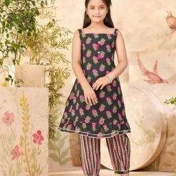 Aarika Kids Black Cotton Printed Kurti, Patiala & Salwar-image-93