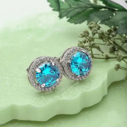 Silberry 925 Sterling Silver Blue Eternity 6mm Round Stud Earrings for Women-image-92